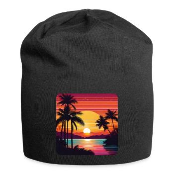 Atmospheric sunset with palm trees - Jersey Beanie - black - Front