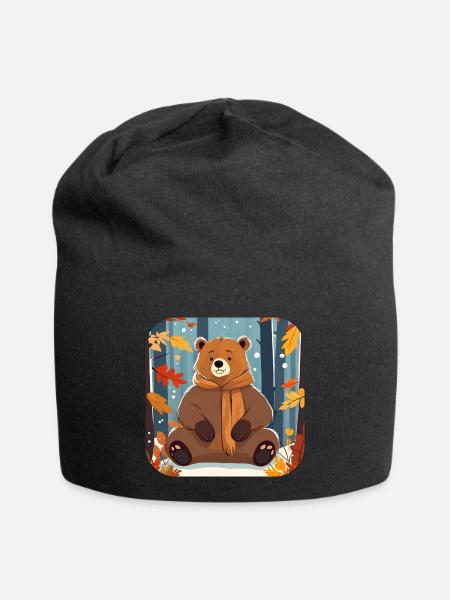 Lässiger Bär im Herbst - Jersey-Beanie - Schwarz