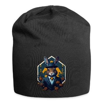 Lapin avec chapeau melon et costume - Bonnet en jersey - noir - Devant