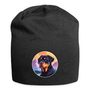 Rottweiler chien race dessin animé Kawaii aquarelle - Bonnet en jersey - noir - Devant