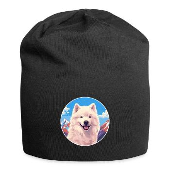 Samoyed Dog Breed Cartoon Kawaii Watercolor - Jersey Beanie - black - Front