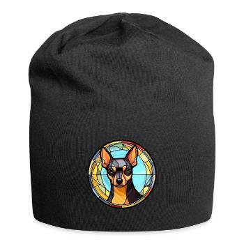 Englisch Toy Terrier Hunderasse Buntglas Farbe - Jersey-Beanie - Schwarz - Vorne