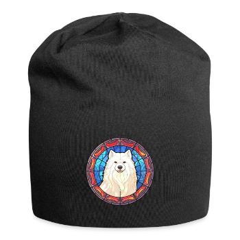 Samoyed Dog Breed Stained Glass Colorful Watercolo - Jersey Beanie - black - Front