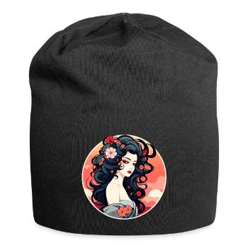 Geisha Illustration - Jersey-Beanie - Schwarz - Vorne