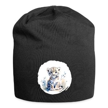 Schneeleopard Aquarell - Jersey-Beanie - Schwarz - Vorne
