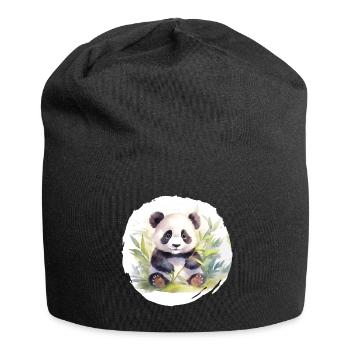 Aquarell Pandabär - Jersey-Beanie - Schwarz - Vorne