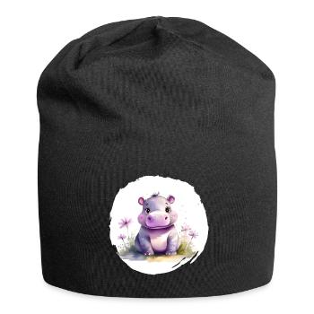 Aquarell Nilpferd - Jersey-Beanie - Schwarz - Vorne