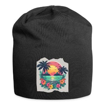 Tropical Paradise Escape Palm Trees Sunset Sunrise - Jersey Beanie - black - Front