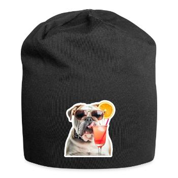 lustige Bulldogge mit Cocktail - Jersey-Beanie - Schwarz - Vorne