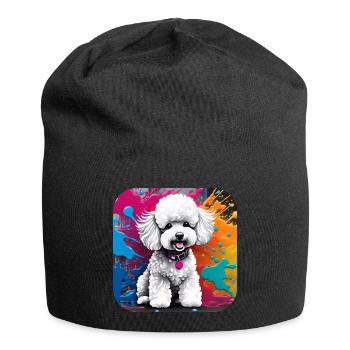 Caniche mignon avec fond coloré - Bonnet en jersey - noir - Devant