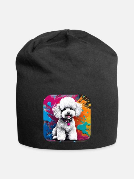 Niedlicher Pudel mit farbenfrohen Hintergrund - Jersey-Beanie - Schwarz