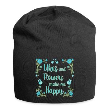 Ukes and flowers make me happy - Jersey Beanie - black - Front