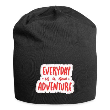 Jeder Tag ist ein neues Abenteuer - Jersey-Beanie - Schwarz - Vorne