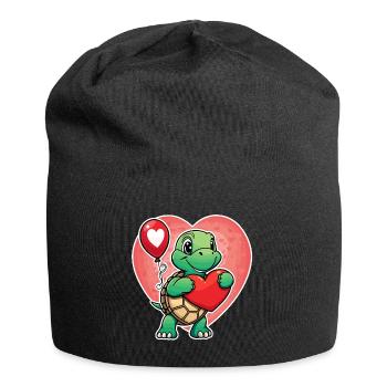 Schildkröte Herz - Valentinstag - Jersey-Beanie - Schwarz - Vorne