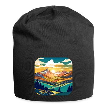Berge im Sonnenuntergang I - Jersey-Beanie - Schwarz - Vorne