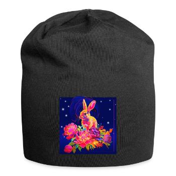 Space-Kaninchen - "hat was genommen" - Jersey-Beanie - Schwarz - Vorne