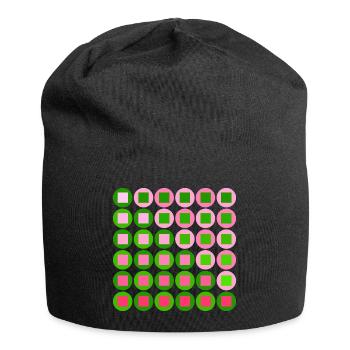 Pink and Green Circles and Squares in Op Art Style - Jersey Beanie - black - Front