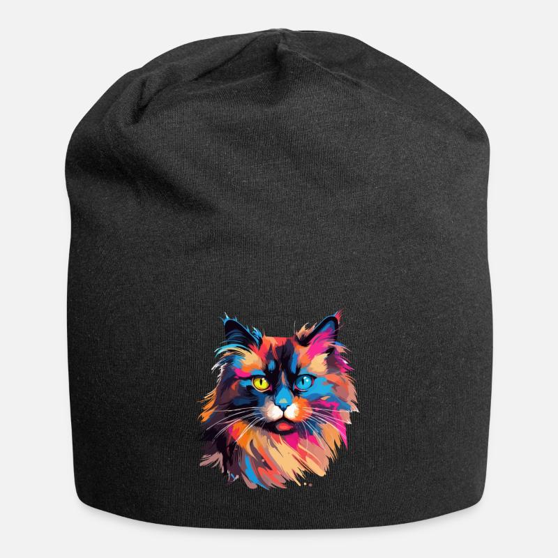 Bunte Birma-Katze Farbkleckse Farbspritzer - Jersey-Beanie - Schwarz