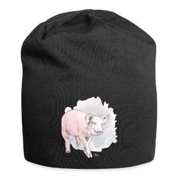Niedliches Schwein vor buntem Klecks - Jersey-Beanie - Schwarz - Vorne