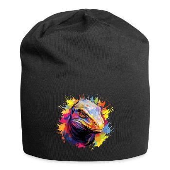 Bunter Komodowaran Farbkleckse Farbspritzer - Jersey-Beanie - Schwarz - Vorne