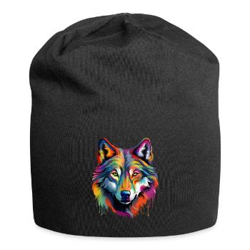 Bunter Wolf Farbspritzer Farbkleckse - Jersey-Beanie - Schwarz - Vorne