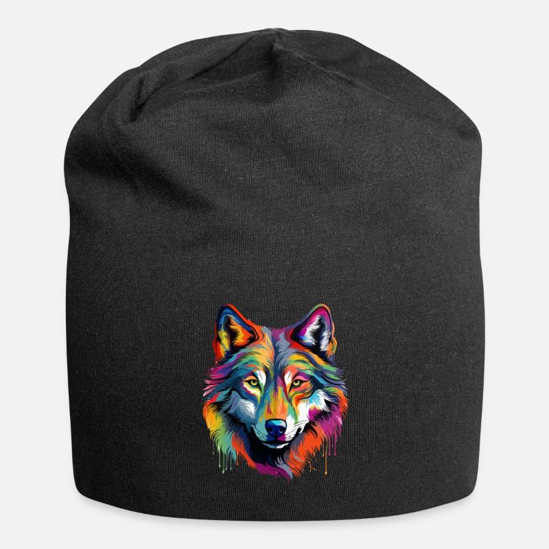 Bunter Wolf Farbspritzer Farbkleckse - Jersey-Beanie - Schwarz