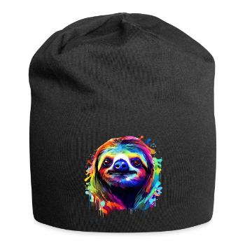 Buntes Faultier Farbkleckse Farbspritzer - Jersey-Beanie - Schwarz - Vorne