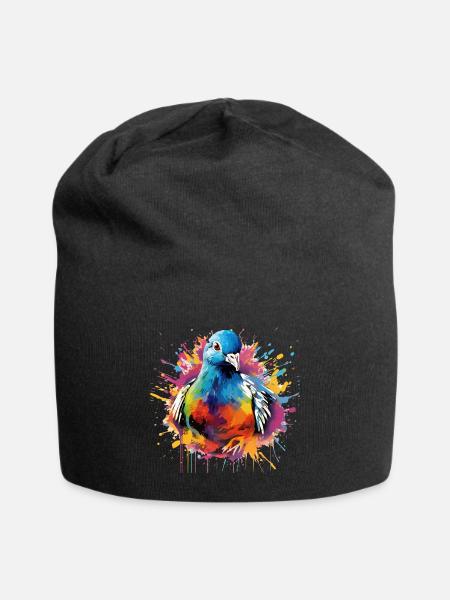 Bunte Taube Farbkleckse Farbspritzer - Jersey-Beanie - Schwarz