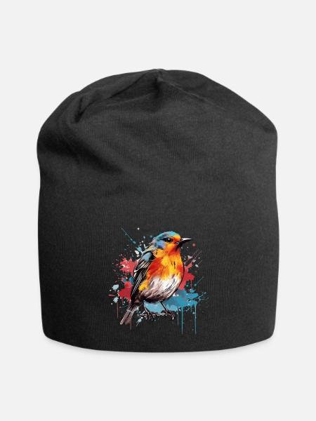 Rouge-gorge coloré, éclaboussures de peinture, éclaboussures de peinture - Bonnet en jersey - noir