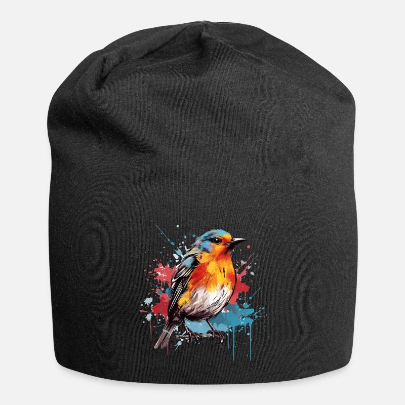 Buntes Rotkehlchen Farbkleckse Farbspritzer - Jersey-Beanie - Schwarz