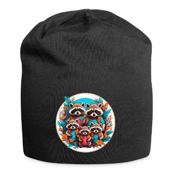 Liebenswerte Waschbärfamilie. Lustige Waschbären - Jersey-Beanie - Schwarz - Vorne