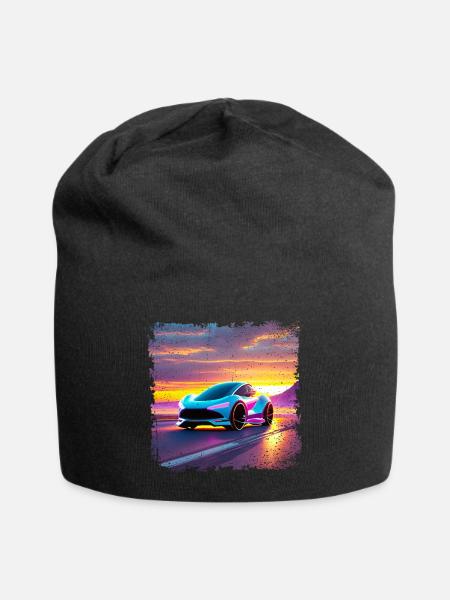 futuristisches Auto in Sonnenuntergangsfarben - Jersey-Beanie - Schwarz