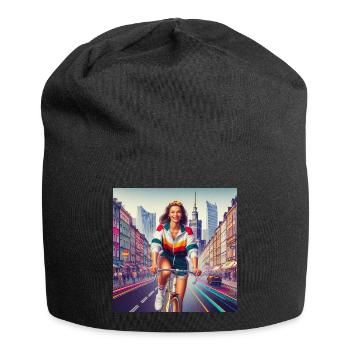 Varsovie Cyclisme Retro Girl Style iconique des années 80 - Bonnet en jersey - noir - Devant