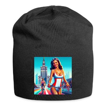 Varsovie - rétro fille cyclisme des années 80 style classique - Bonnet en jersey - noir - Devant