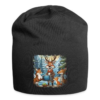 Forest animals watch TV - Jersey Beanie - black - Front