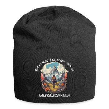 Wandern in den Bergen mit dem Ziel Kaiserschmarn - Jersey-Beanie - Schwarz - Vorne