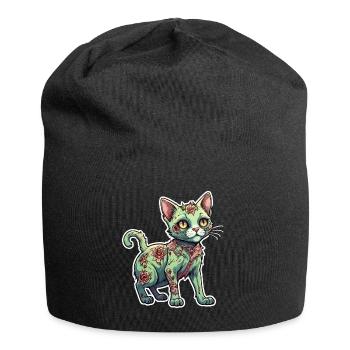 Illustration de chat zombie - Bonnet en jersey - noir - Devant