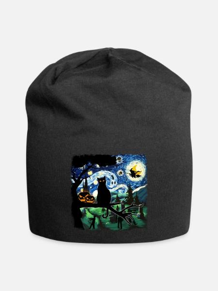 Halloween Black Cat Van Gogh - Jersey Beanie - black