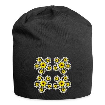 Blumenmuster mit Margeriten Sonnenblumen Blüte - Jersey-Beanie - Schwarz - Vorne