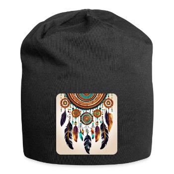 Spiritueller Traumfänger - Jersey-Beanie - Schwarz - Vorne