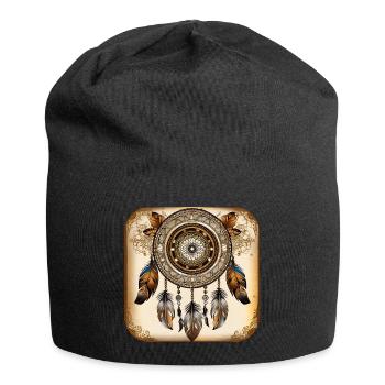 Spiritueller Traumfänger - Jersey-Beanie - Schwarz - Vorne