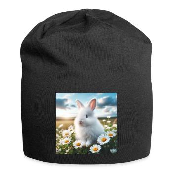 Adorable White Bunny - Jersey Beanie - black - Front