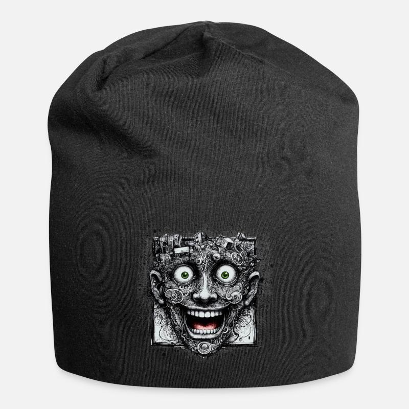 Square happy face - Jersey Beanie - black
