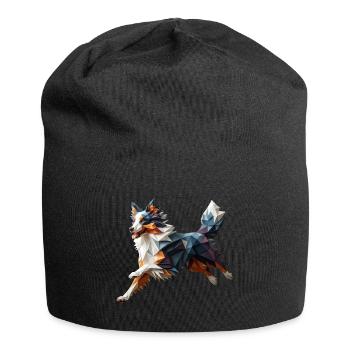 Australian Shepherd Origami Geometric 3D Dog - Jersey Beanie - black - Front
