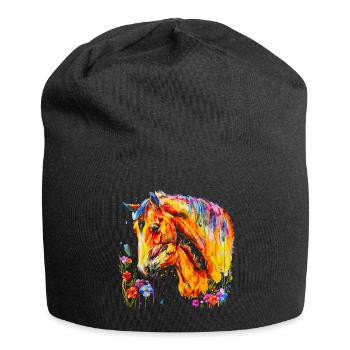 Cheval avec son poulain - Bonnet en jersey - noir - Devant