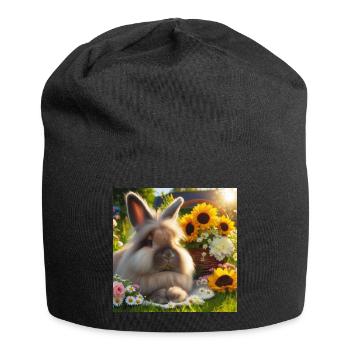 Graues Angorakaninchen - Jersey-Beanie - Schwarz - Vorne