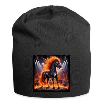 Metall-Pferd - Jersey-Beanie - Schwarz - Vorne
