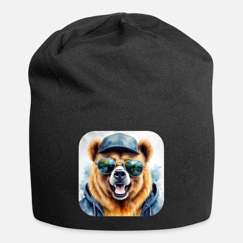 Cooler Bär mit Sonnenbrille - Jersey-Beanie - Schwarz