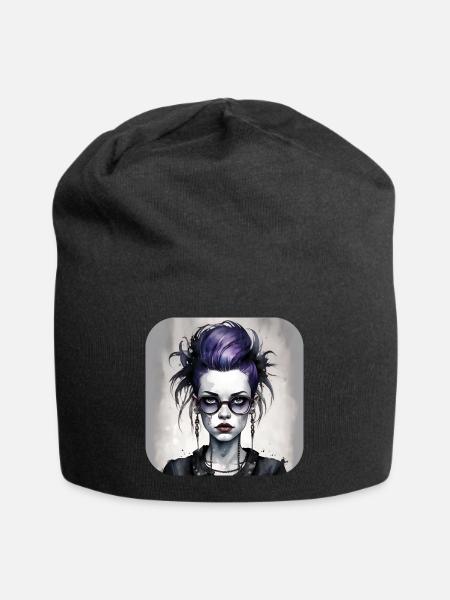 Cooles Gothic Punk Girl - Jersey-Beanie - Schwarz
