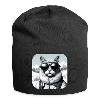 Coole Katze mit Sonnenbrille - Jersey-Beanie - Schwarz - Vorne